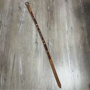 Handmade Alaskan Native American Symbols Leather Belt Beads Woven Size 32 Brown